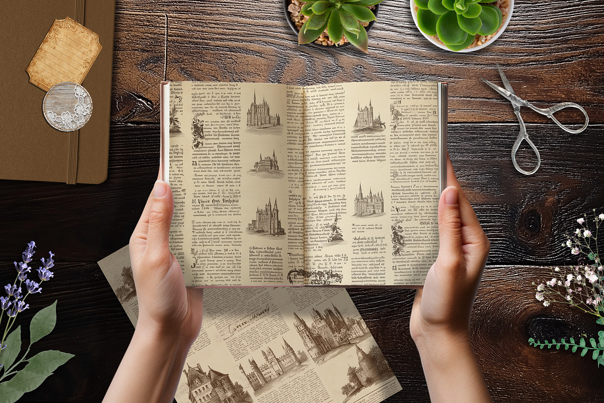 Old World Gazette Scrapbook Papers, a Background Graphic by V Design Creator (Photo 3 of 12)