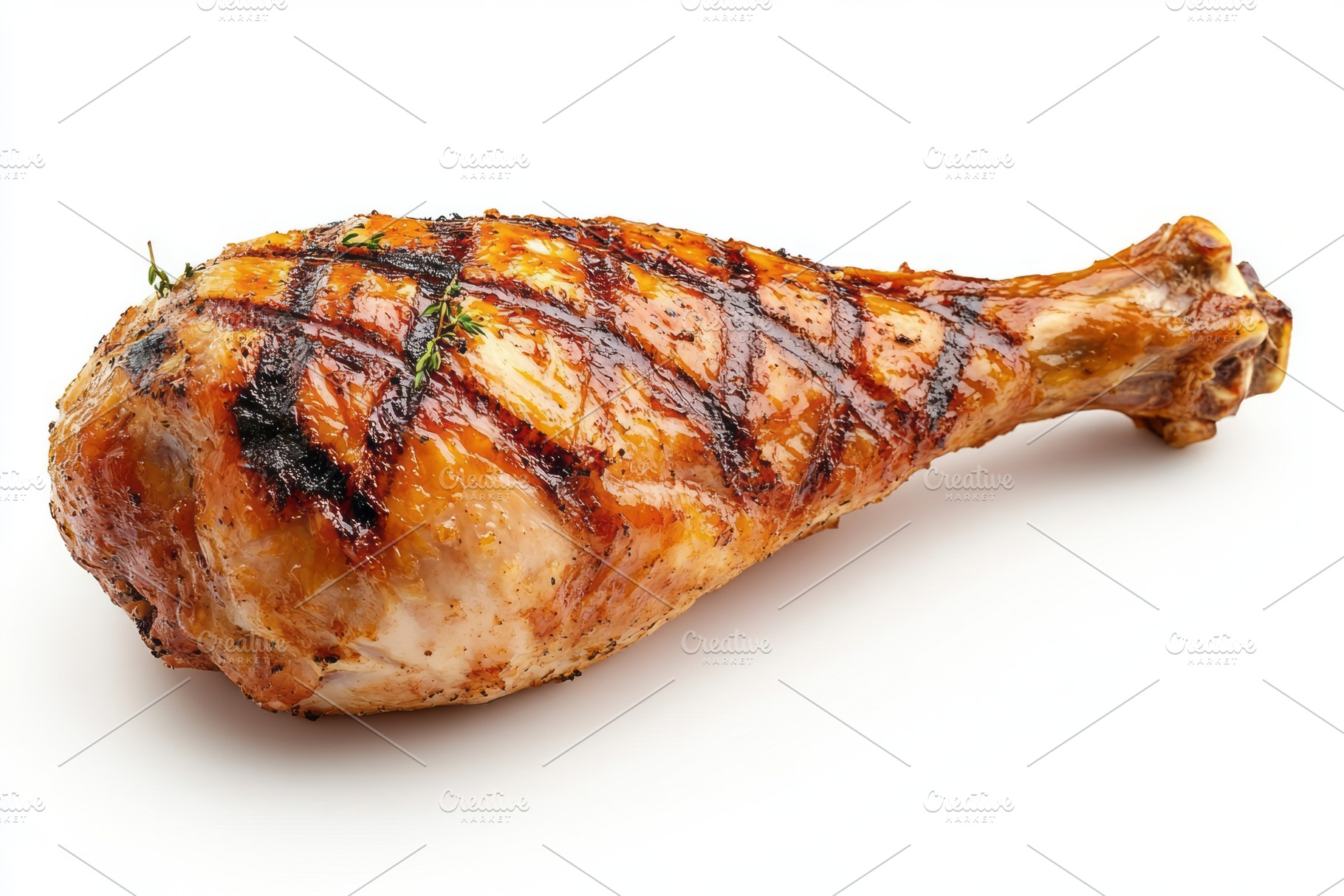 Juicy grilled chicken leg with a crispy exterior and grilling marks, garnished, a Background Photo by ImageMir