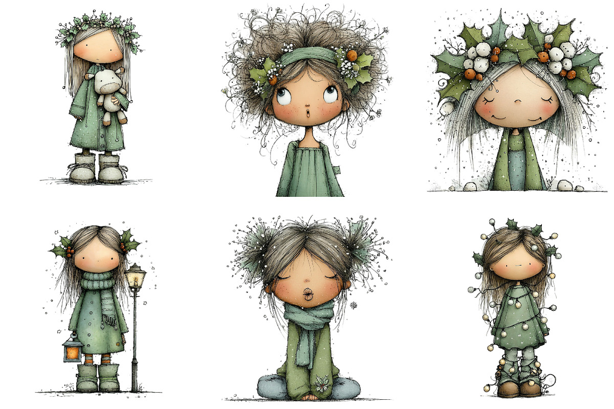 Quirky Holly Girl Clipart, an Illustration by DreamArtGraphic (Photo 5 of 5)