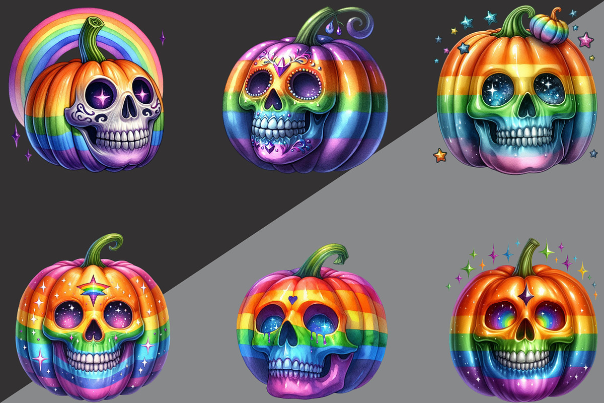 Halloween Skull Pumpkin Clipart, an Illustration by Black Bird Studio (Photo 4 of 6)