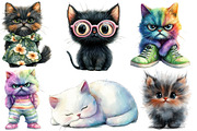 Watercolor Whimsical Cat Clipart, an Illustration by Designworld (Thumbnail 5 of 6)