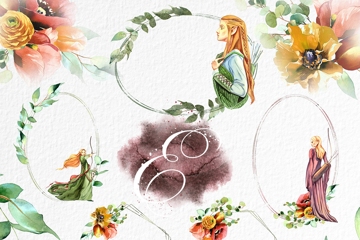 Watercolor Elf Clipart Set, a Person Illustration by ArtCreationsDesign (Photo 3 of 8)
