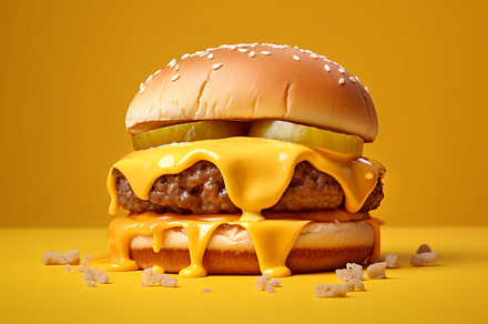 A hamburger with cheese on it, a Food & Drink Photo by shahsoft
