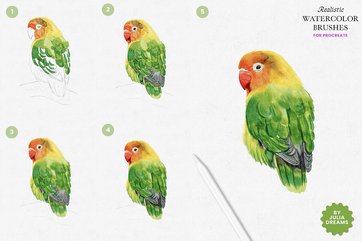 Real Watercolor Procreate Brushes, a Brush Add-On by Julia Dreams (Photo 4 of 11)