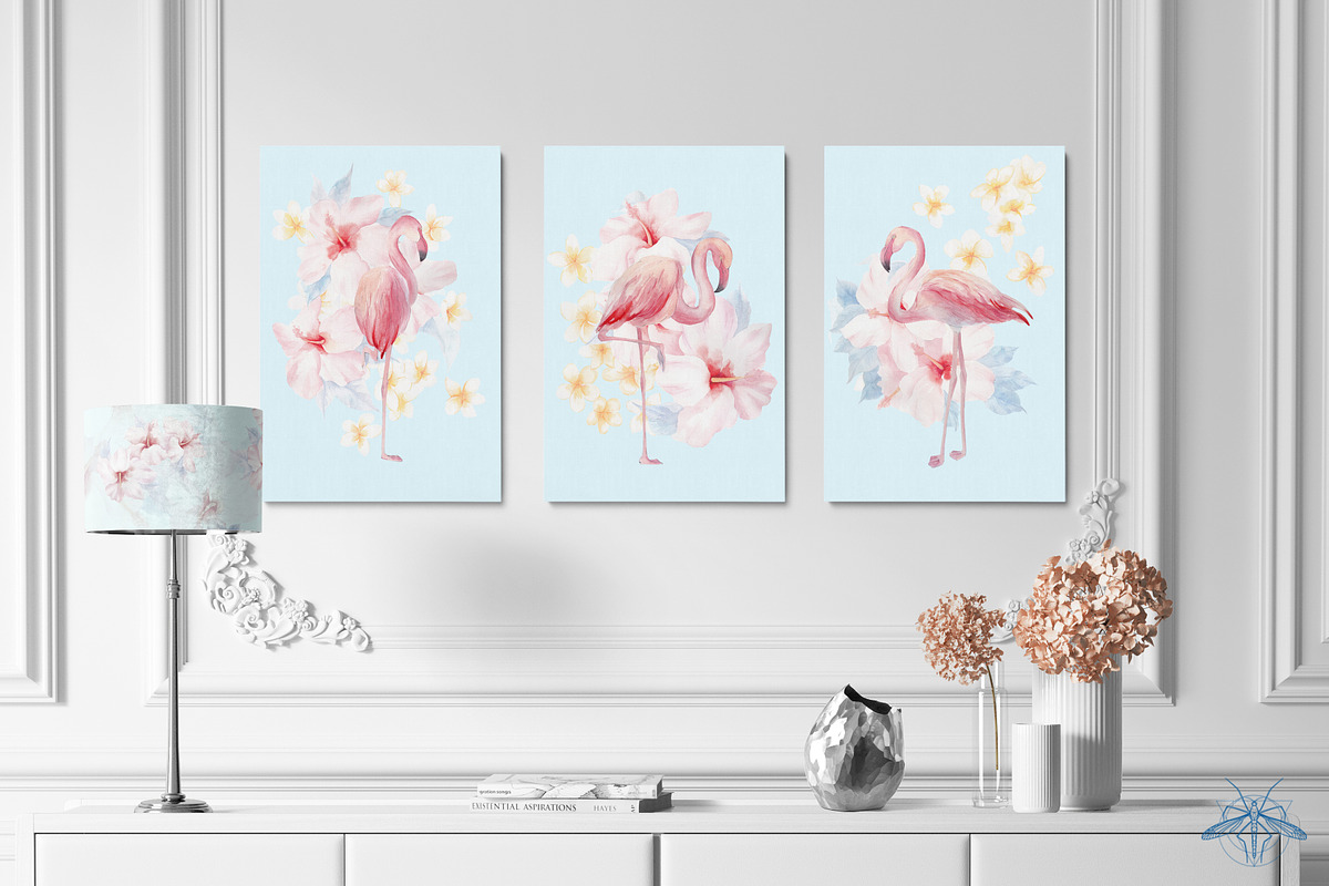 Oasis | Watercolor Flamingo patterns, a Pattern Graphic by Tanya Vollar (Photo 6 of 10)