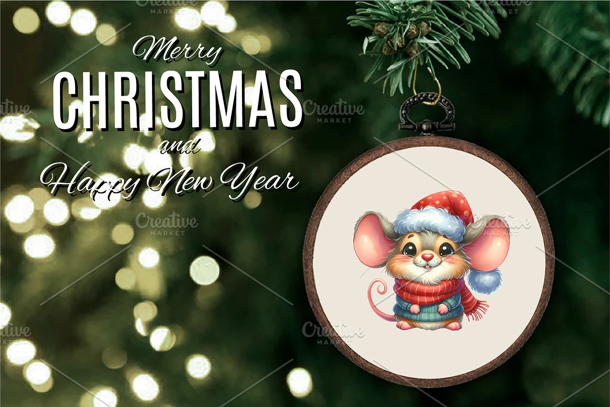 Christmas mouse, Watercolour, PNG., an Animal Illustration by KENO Mascots (Photo 5 of 8)