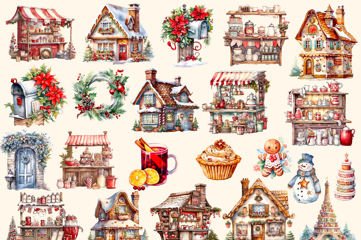 Christmas fair watercolor clipart, a Decorative Illustration by Hello My Print (Photo 6 of 10)