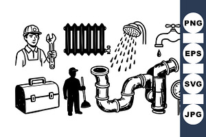 Classic Plumbing Tools Vector Set, an Illustration by designvectx