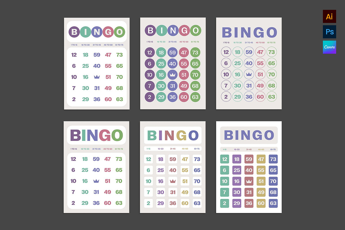 Pastel Bingo Card Templates, a Card Template by BrandPacks (Photo 1 of 7)