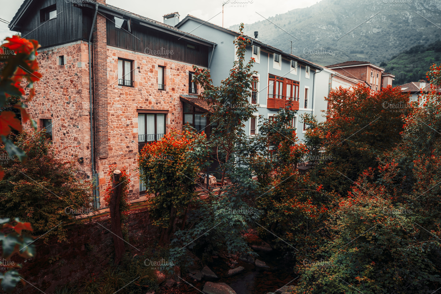 Cabrales village houses in autumn, an Architecture Photo by SkyNext