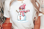 Retro Pink Snowman Png,Merry Christm, an Illustration by Designking (Thumbnail 2 of 5)