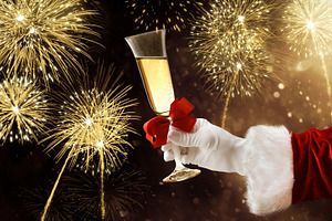 Santa Claus celebrating the New Year with fireworks, a Holiday Photo by Davizro's Market