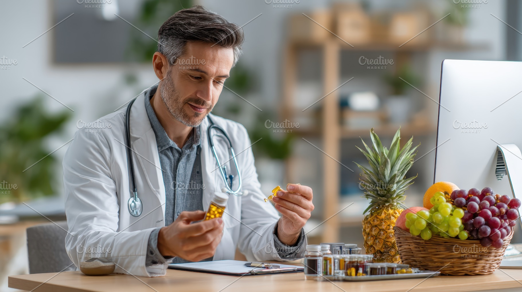 Doctor examining pills healthy lifes, a Photo by Pixeness Studio