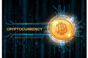 Bitcoin crypto currency banner, a Finance Illustration by Vector Tradition