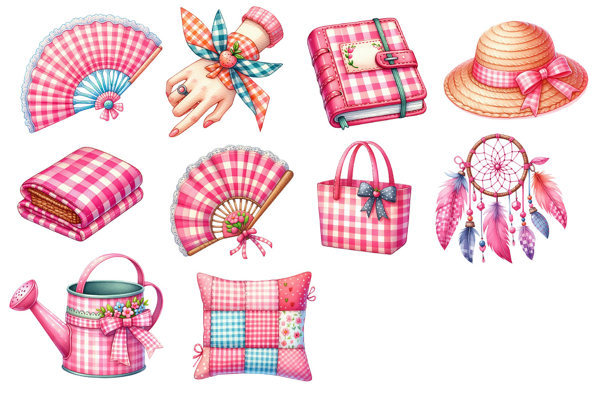 Bohemian Pink Gingham Summer Clipart, an Illustration by Dream Creation (Photo 4 of 4)