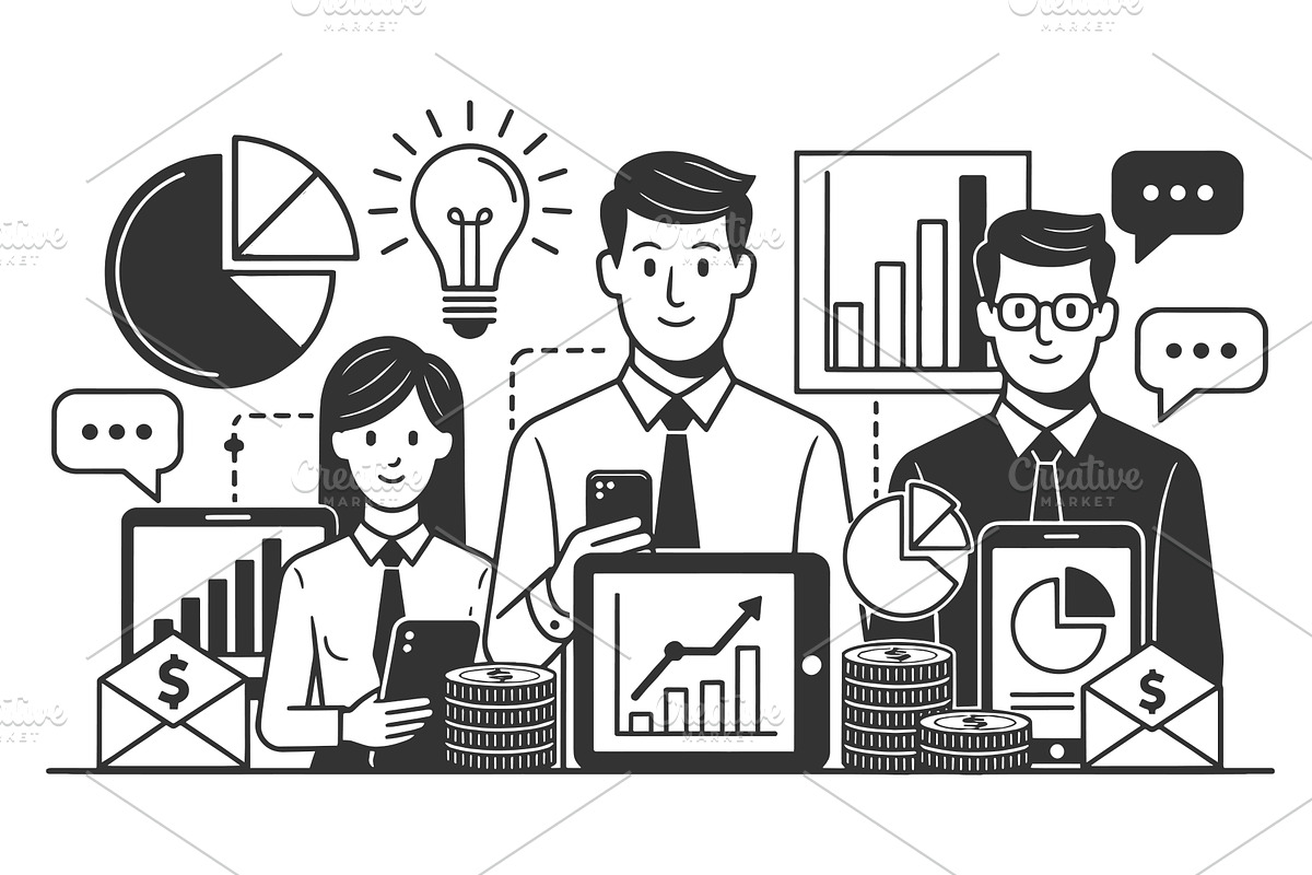 Business Team Analyzing Financial, a Person Illustration by AlexArt