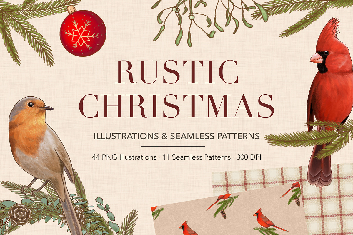 Rustic Christmas Clipart & Patterns, a Seasonal Illustration by Everilda (Photo 1 of 7)
