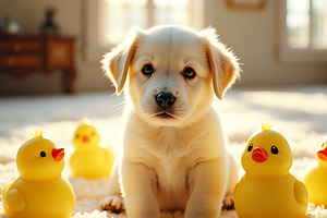 Adorable golden retriever puppy surr, an Animal Photo by Artonix