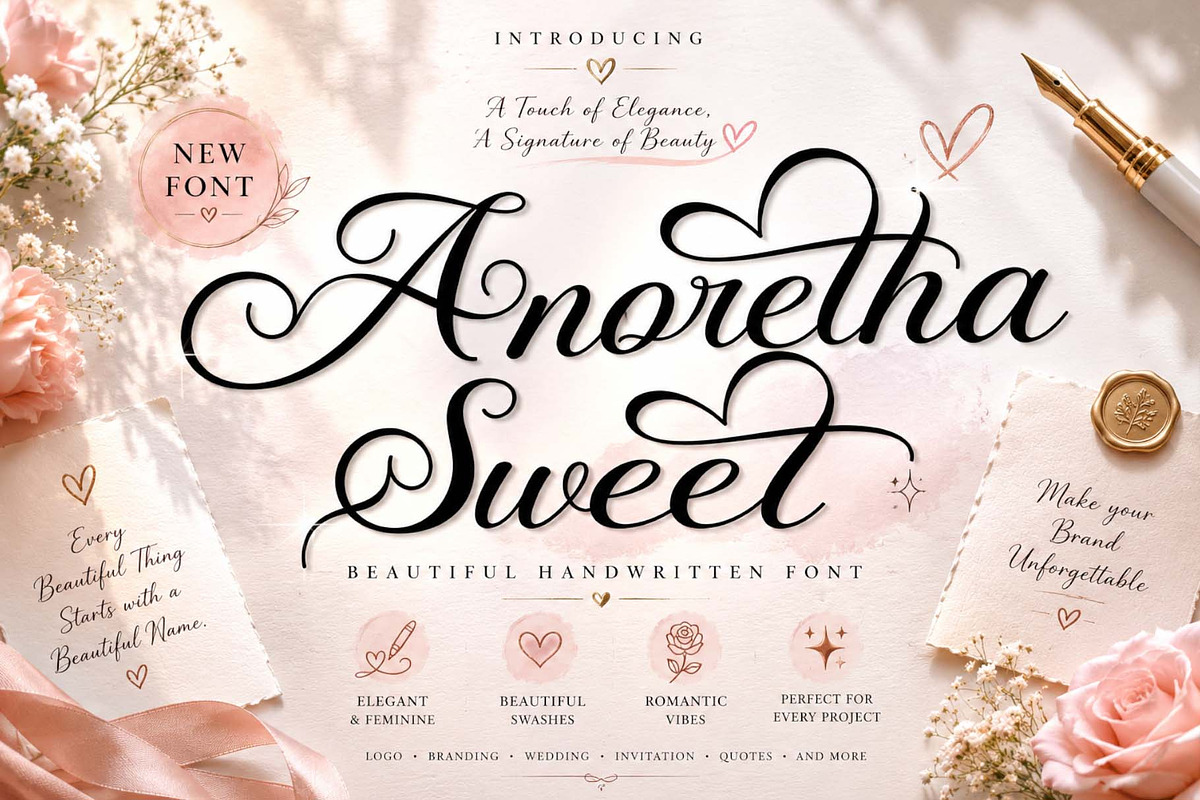 Anoretha Sweet, a Handwritten Font by Yoga Letter (Photo 1 of 10)