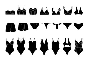 Lingerie Black Icons Set. Male And