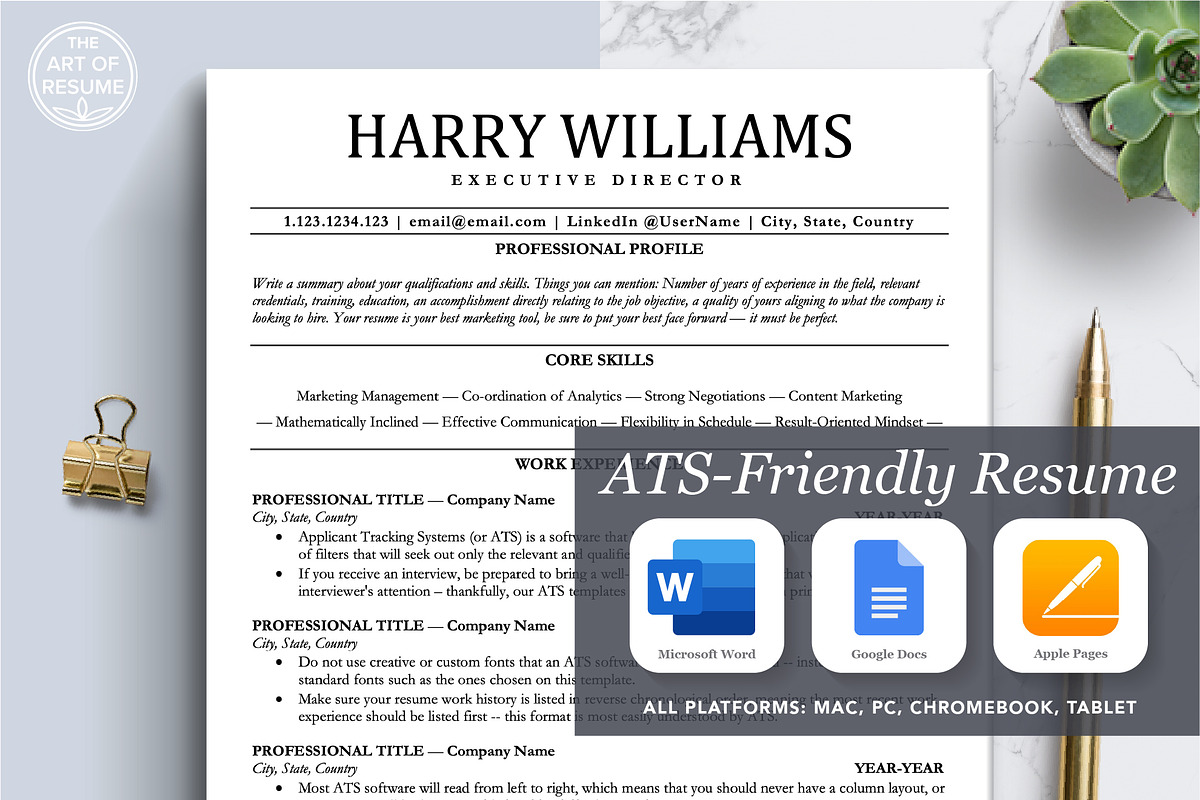 ATS Friendly Resume Design Bundle, a Resume Template by The Art of Resume (Photo 1 of 8)