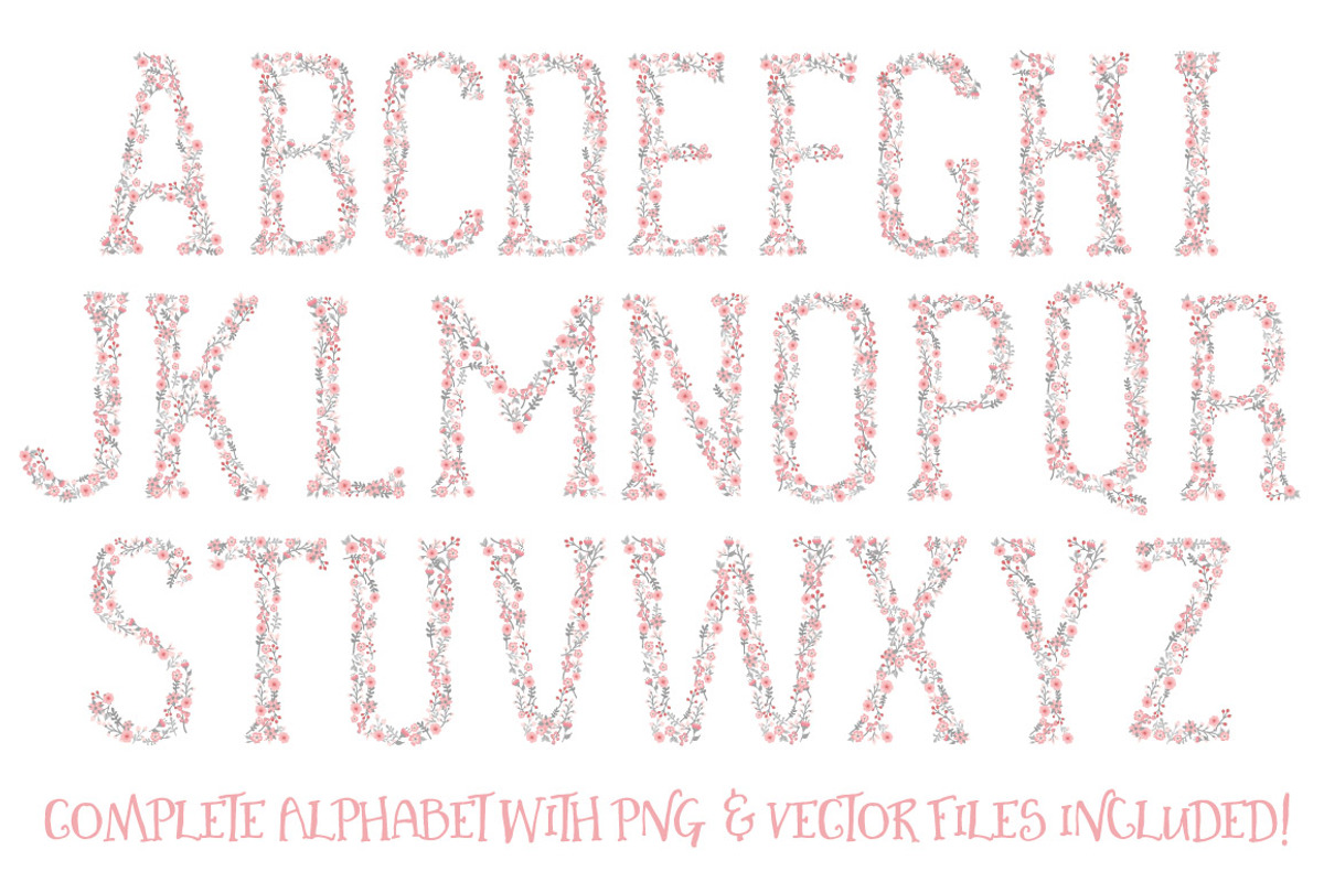 Pink & Grey Floral Alphabet Vectors, an Illustration by Amanda Ilkov (Photo 3 of 5)
