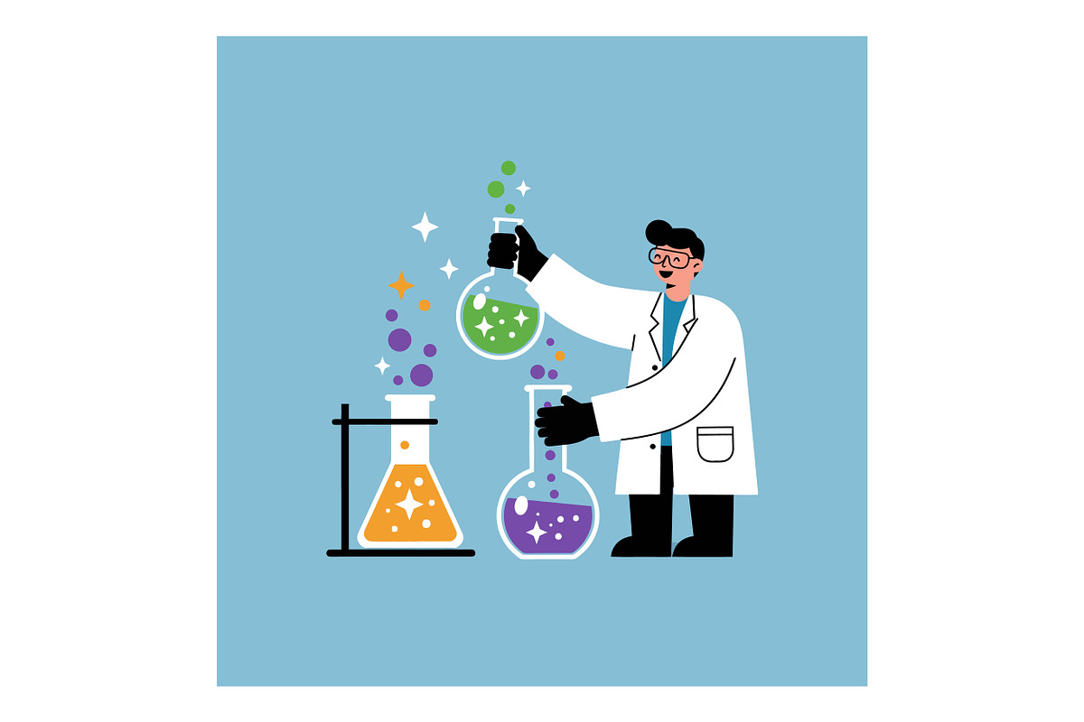 Scientist in a white lab coat conduc, an Illustration by designvectx