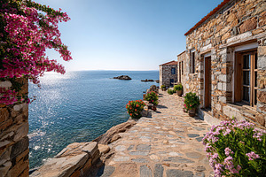 Enjoying a peaceful stroll through an old coastal village near the sparkling se, a Photo by AlyaAnd