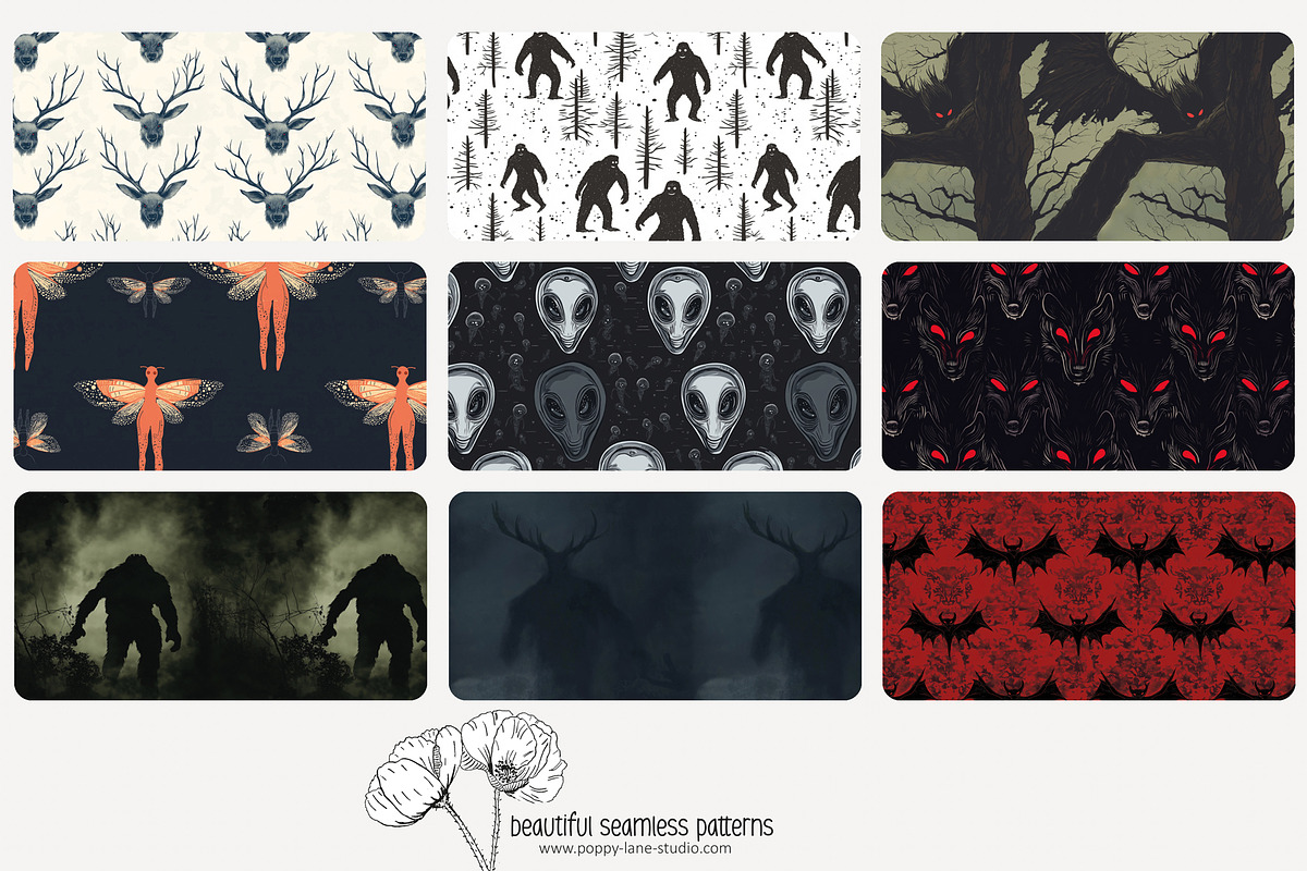 70 cryptid seamless pattern, a Pattern Graphic by Poppy Lane Studio
