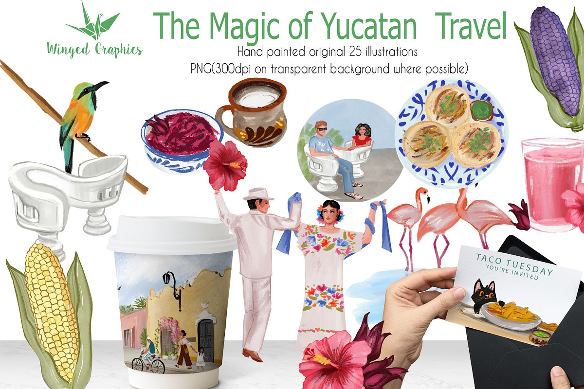 Yucatan, Mexico travel illustrations, an Object Illustration by Winged Graphics (Photo 1 of 4)