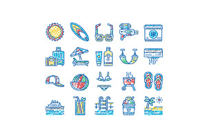 Summer Vacation Travel set Icons, an Object Illustration by pikepicture