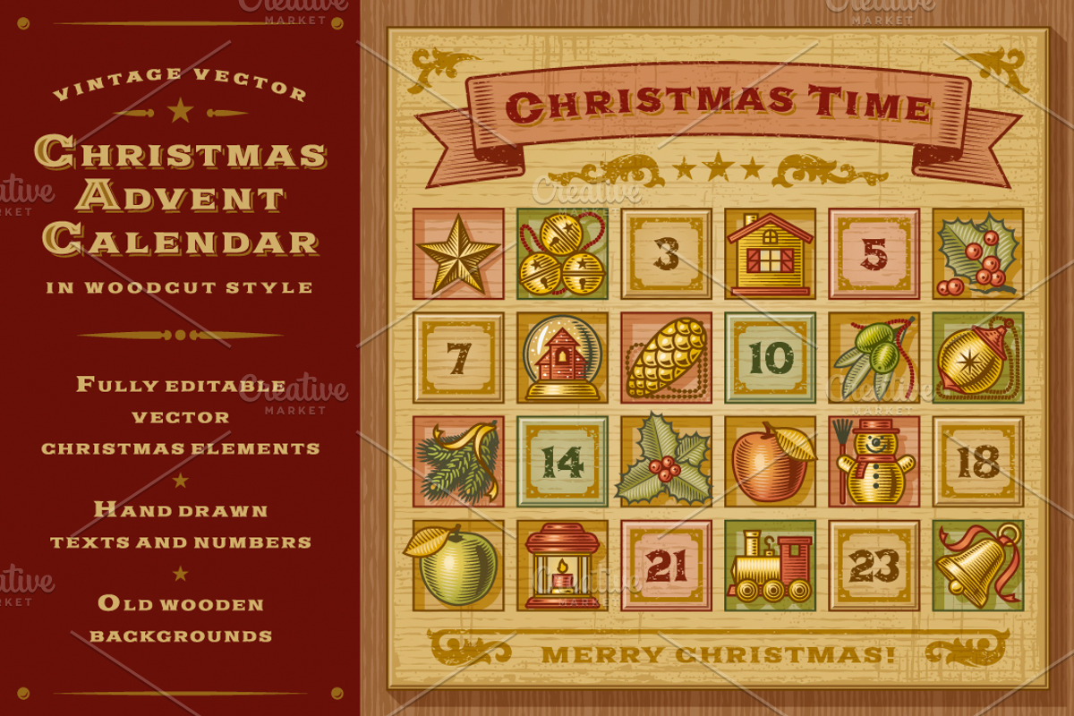 Vintage Christmas Advent Calendar, a Decorative Illustration by Retro Graphics (Photo 1 of 3)