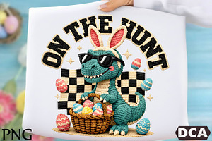 Crochet Dinosaur Easter Bunny Png, an Illustration by DreamCafeArt