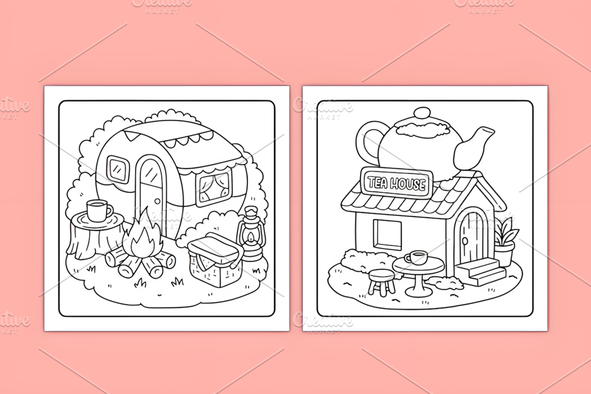 Cozy Place Hygge Coloring Pages, a Decorative Illustration by Coco Bloom (Photo 2 of 4)