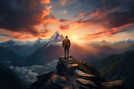 Hiker on the top of a mountain at su, a Photo by Iftikhar Alam