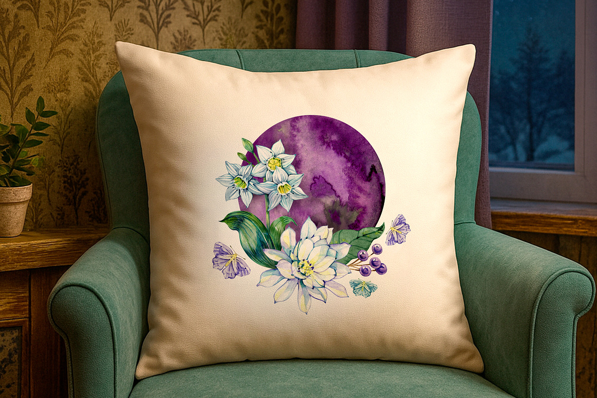 Moon Flowers. Watercolor Clipart Set, a Decorative Illustration by NataliMiasStore (Photo 6 of 6)