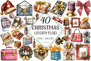 Luxury Plaid Christmas Clipart, a Graphic by designcity5