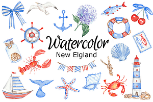 New England watercolor clipart