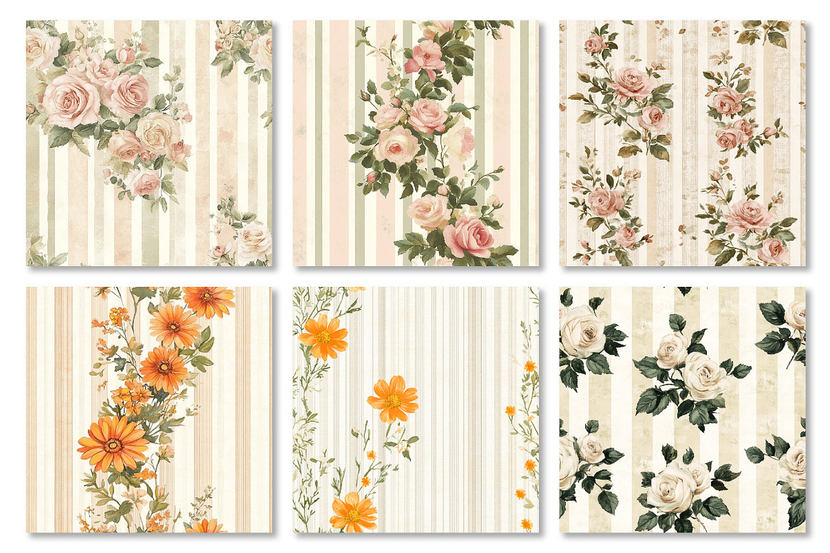 Floral Stripes Digital Paper, a Texture Graphic by Dream Creation (Photo 2 of 5)