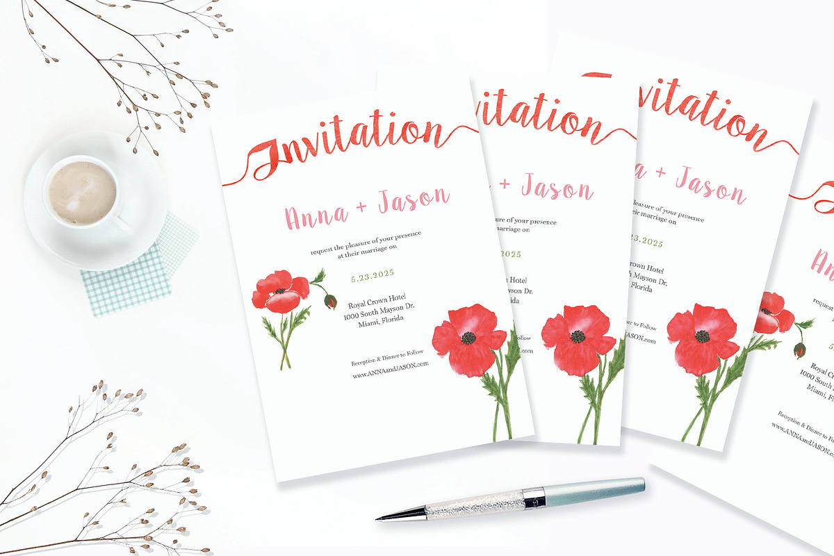 Poppy Watercolor Wedding Invitation, an Invitation Template by Love Design (Photo 6 of 7)