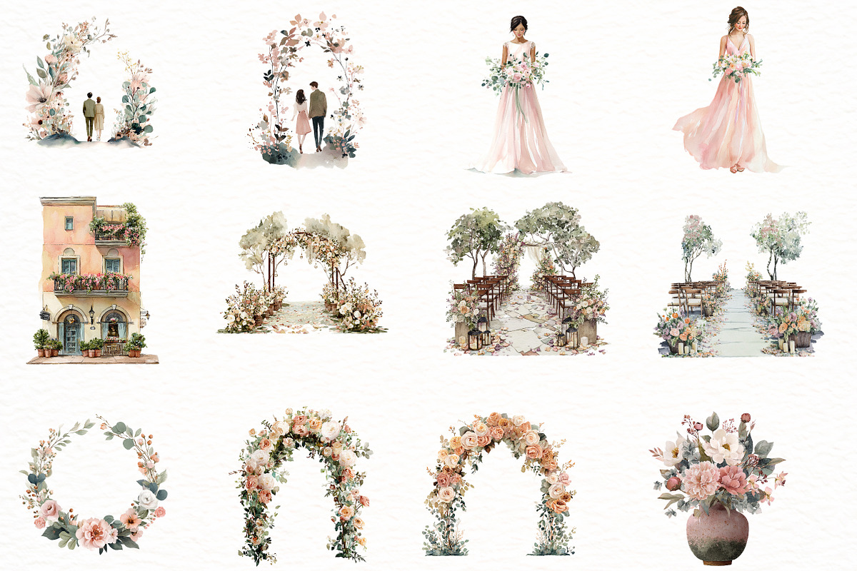 Watercolor Wedding Clipart, an Illustration by Designworld (Photo 2 of 8)