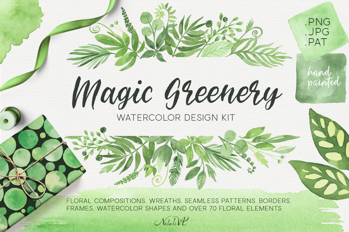 Magic Greenery Design kit watercolor, a Texture Illustration by NataliVA (Photo 1 of 8)