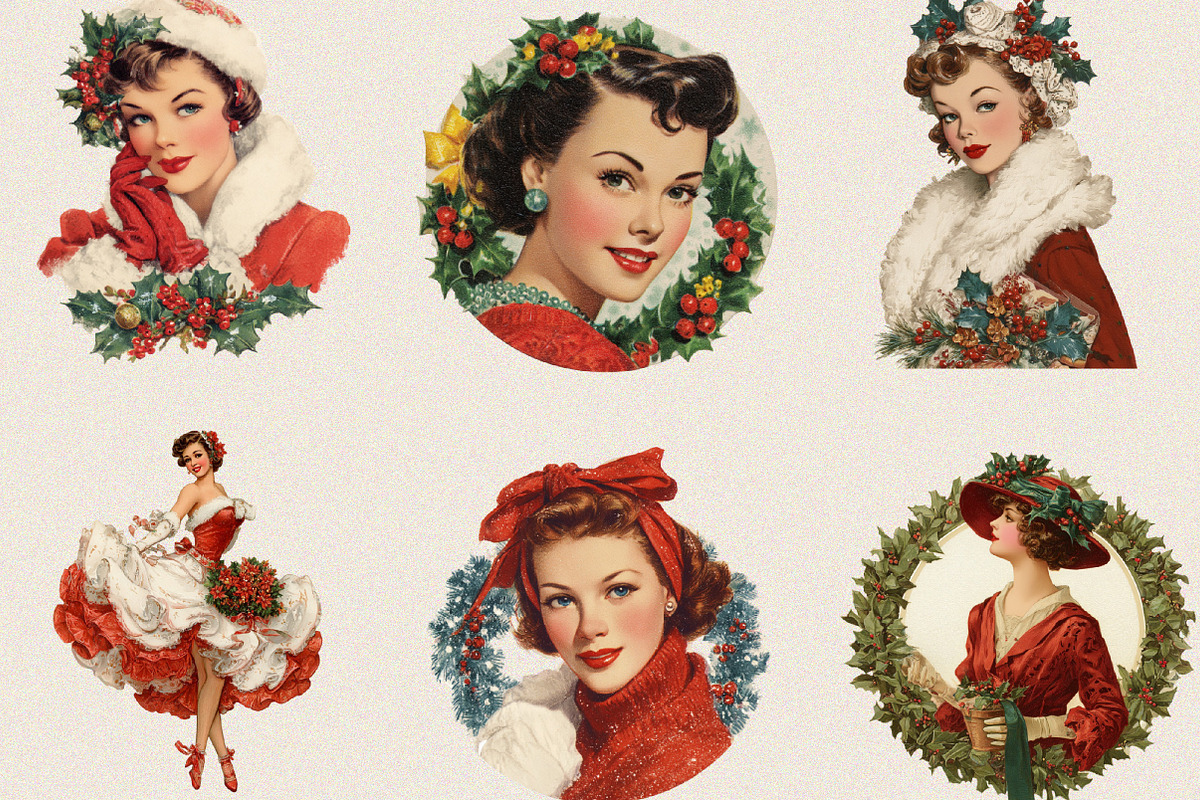 Vintage Christmas Lady Clipart Bund, an Illustration by SVGArt (Photo 2 of 8)