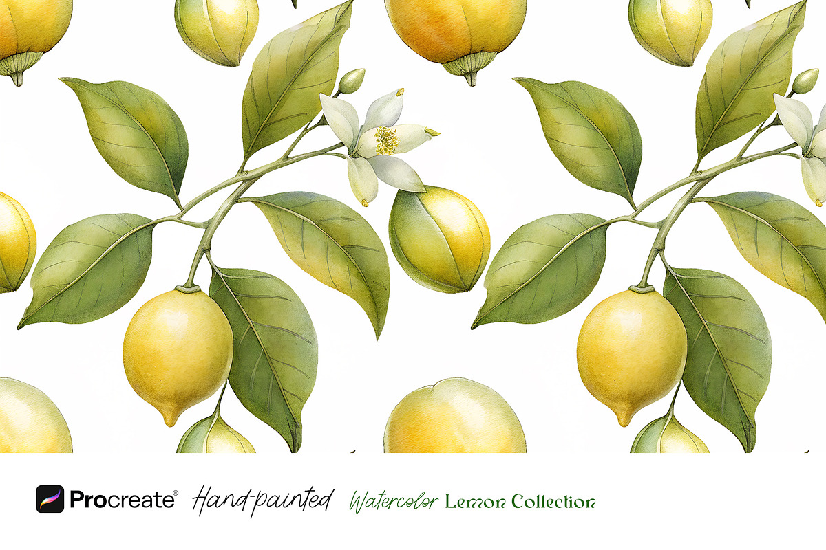 Watercolor Lemons Clipart & Pattern, an Object Graphic by crafty (Photo 9 of 15)