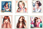 Watercolor Girl Self Care Postage, an Illustration by Designking (Thumbnail 2 of 5)