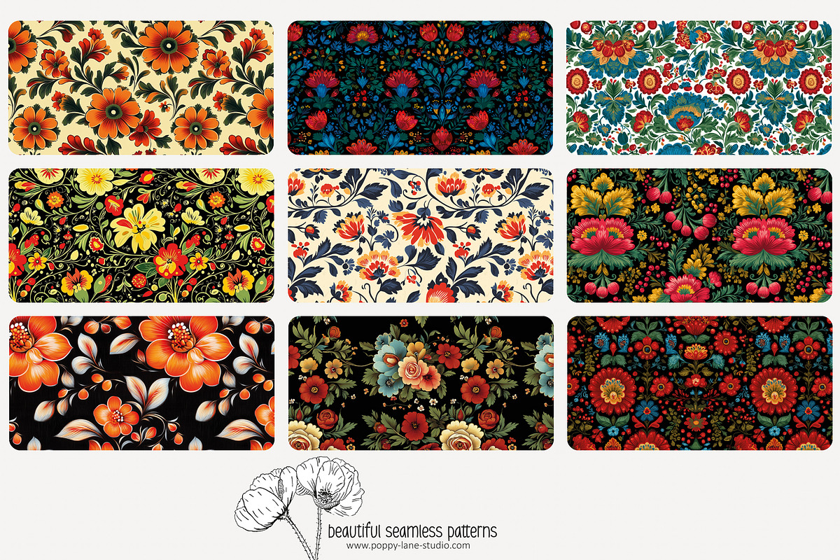 70 Khokhloma seamless pattern, a Pattern Graphic by Poppy Lane Studio (Photo 5 of 10)