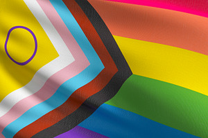 Process Pride, LGBT flag blowing in the wind. 3D rendering illus
