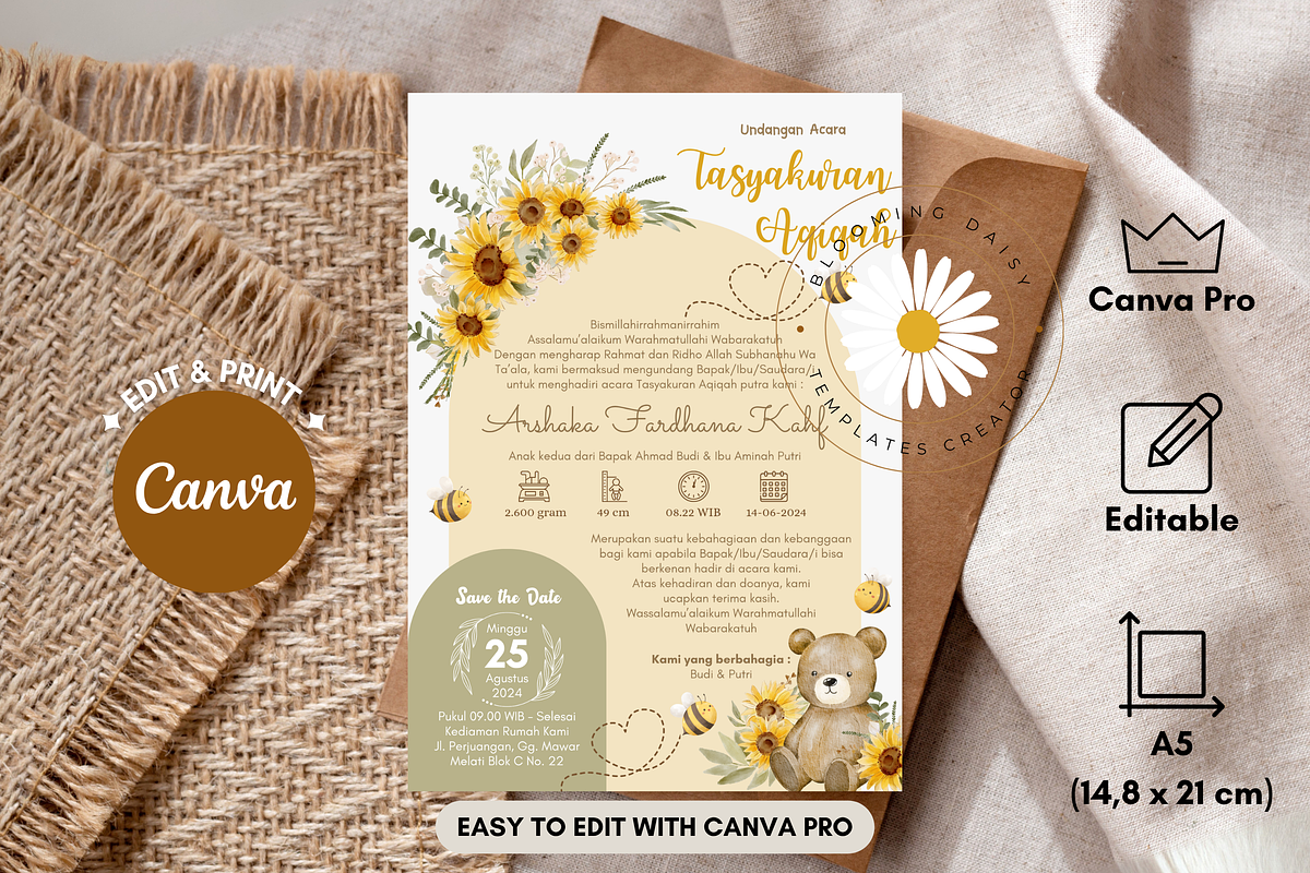 Sunflower Bear Canva Template, an Invitation Template by Blooming Daisy (Photo 1 of 4)