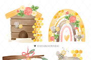 Watercolor Honey Bee Clipart, an Animal Illustration by designloverstudio (Thumbnail 2 of 2)