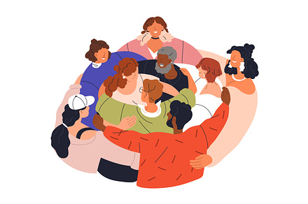 Community of people hugging together, a Person Illustration by Good Studio